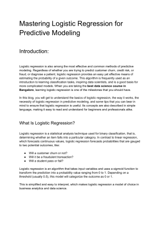 Mastering Logistic Regression for Predictive Modeling