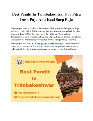 Best Pandit In Trimbakeshwar For Pitra Dosh Puja And Kaal Sarp Puja