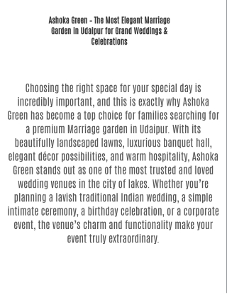Ashoka Green – The Most Elegant Marriage Garden in Udaipur for Grand Weddings & Celebrations
