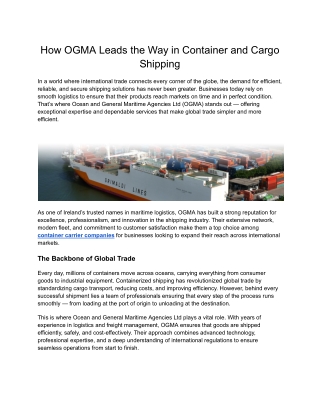 Leading Short Sea Shipping Companies for Efficient Maritime Transport