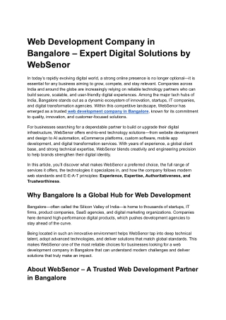 Web Development Company in Bangalore – Expert Digital Solutions by WebSenor