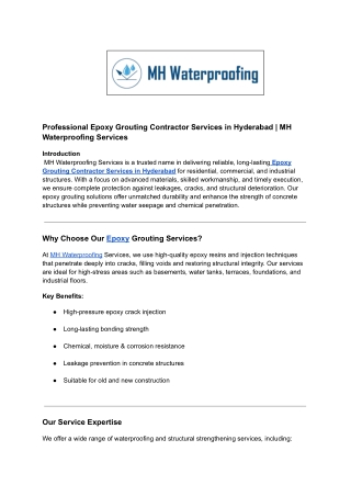 Professional Epoxy Grouting Contractor Services in Hyderabad | MH Waterproofing
