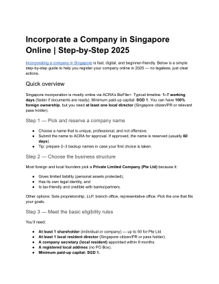 Incorporate a Company in Singapore Online 2025