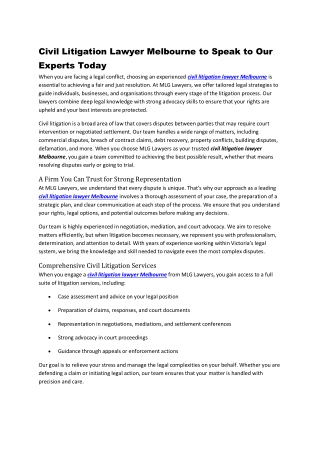 Civil Litigation Lawyer Melbourne to Speak to Our Experts Today