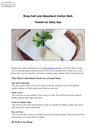 Shop Soft and Absorbent Cotton Bath Towels for Daily Use