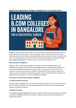 Leading BCom Colleges in Bangalore for a Successful Career