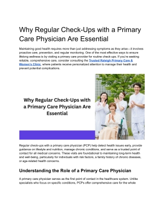 Why Regular Check-Ups with a Primary Care Physician Are Essential
