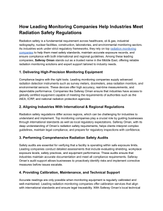 How Leading Monitoring Companies Help Industries Meet Radiation Safety Regulations