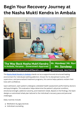 Begin Your Recovery Journey at the Nasha Mukti Kendra in Ambala