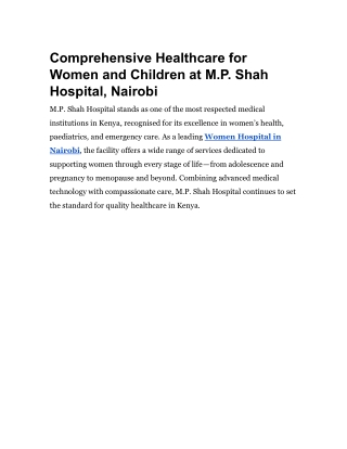Comprehensive Healthcare for Women and Children at M.P. Shah Hospital, Nairobi