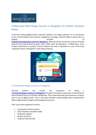 Professional Web Design Services in Bangalore for Modern Business Needs