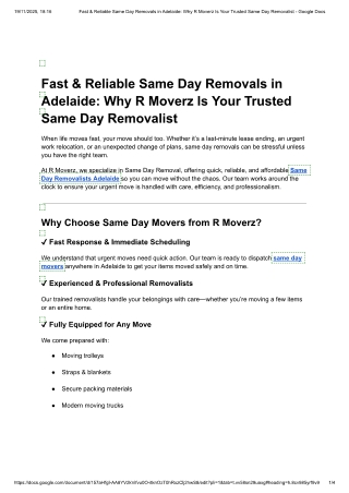 Reliable Same Day Removals in Adelaide