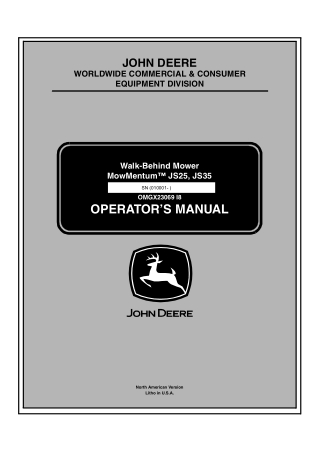 John Deere Mowmentum™ JS25 Walk-Behind Mower Operator’s Manual Instant Download (pin.010001-) (Publication No.OMGX23069)