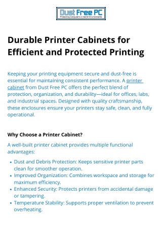 Printer cabinet | Dust Free PC Secure Printing Enclosures