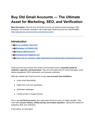Buy Old Gmail Accounts - No.1 Best Site & PVA,Bulk,Review
