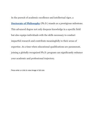Join a Globally Recognized Doctorate of Philosophy Program for Higher Learning