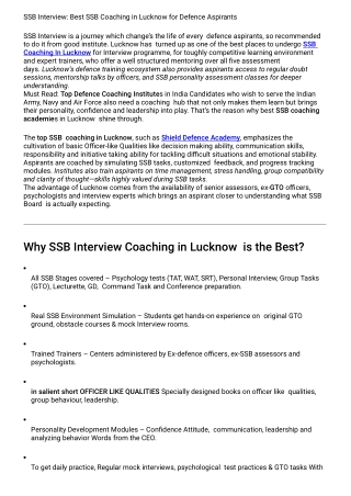 SSB Interview Best SSB Coaching in Lucknow for Defence Aspirants