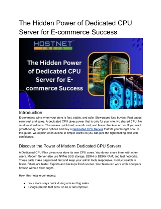The Hidden Power of Dedicated CPU Server for E-commerce Success