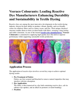 Veeraco Colourants Leading Reactive Dye Manufacturers Enhancing Durability and Sustainability in Textile Dyeing