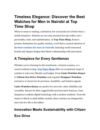 Timeless Elegance_ Discover the Best Watches for Men in Nairobi at Top Time Shop