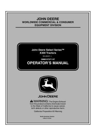 John Deere Select Series™ X300 Tractors Operator’s Manual Instant Download (PIN085001-) (Publication No.OMM157371)