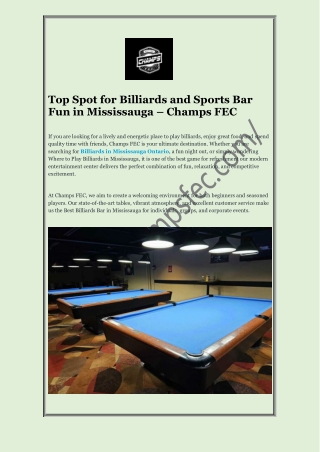 Top Spot for Billiards and Sports Bar Fun in Mississauga – Champs FEC