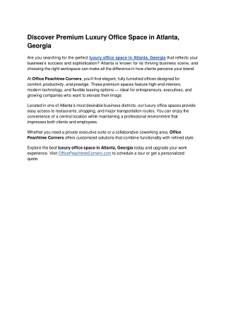 Discover Premium Luxury Office Space in Atlanta, Georgia