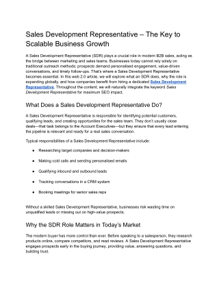 Sales Development Representative – The Key to Scalable Business Growth