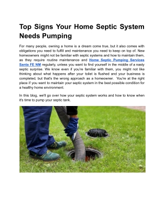 Top Signs Your Home Septic System Needs Pumping