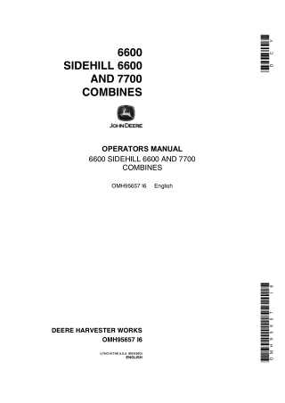 John Deere Sidehill 6600 Combines Operator’s Manual Instant Download (Publication No.OMH95657)