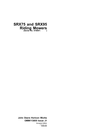 John Deere SRX75 Riding Mowers Operator’s Manual Instant Download (Pin.010001-) (Publication No.OMM113855)