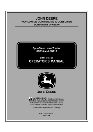 John Deere SST18 Spin-Steer Lawn Tractors Operator’s Manual Instant Download (PIN010001- ) (Publication No.OMM145531)