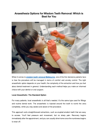 Anaesthesia Options for Wisdom Teeth Removal Which is Best for You