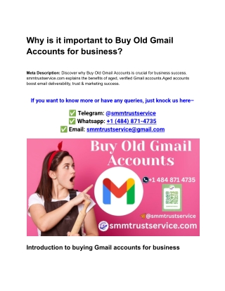 Why is it important to Buy Old Gmail Accounts for business