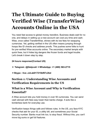 The Ultimate Guide to Buying Verified Wise (TransferWise) Accounts Online in the USA