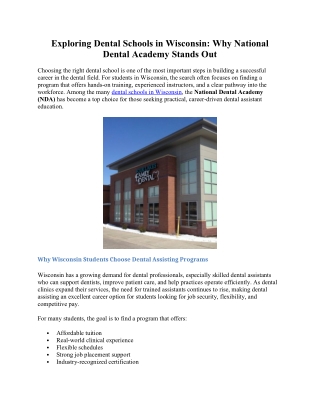 Exploring Dental Schools in Wisconsin: Why National Dental Academy Stands Out