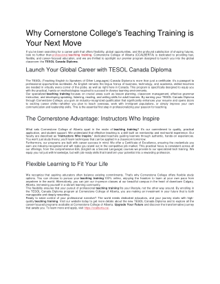 Why Cornerstone College's Teaching Training is Your Next Move