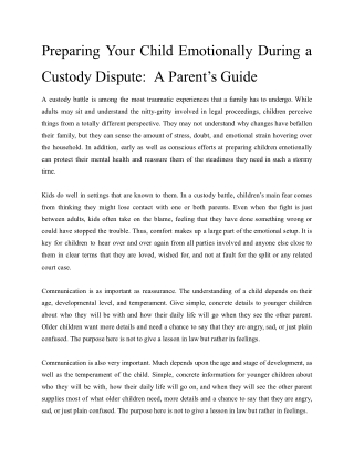 Preparing Your Child Emotionally During a Custody Dispute  A Parent’s Guide