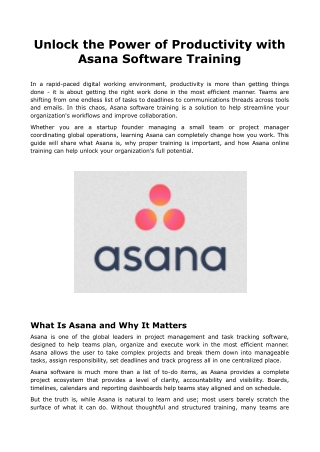 Unlock the Power of Productivity with Asana Software Training