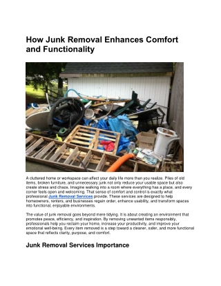 How Junk Removal Enhances Comfort and Functionality