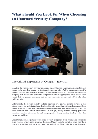 What Should You Look for When Choosing  an Unarmed Security Company?