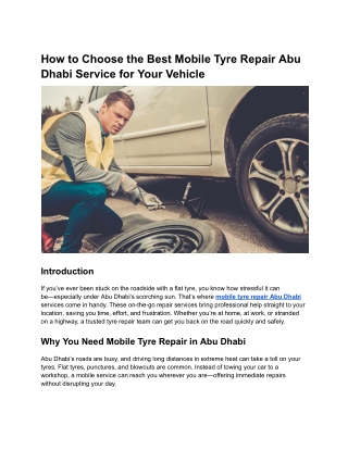 How to Choose the Best Mobile Tyre Repair Abu Dhabi Service for Your Vehicle
