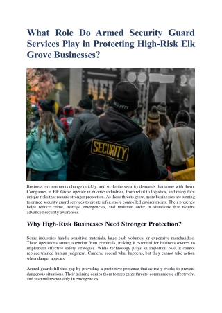 What Role Do Armed Security Guard Services Play Protecting High-Risk Elk Grove?