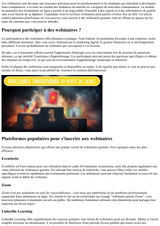 Webinaires gratuits autour du sujet: où s'inscrire?