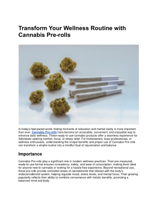 Transform Your Wellness Routine with Cannabis Pre-rolls
