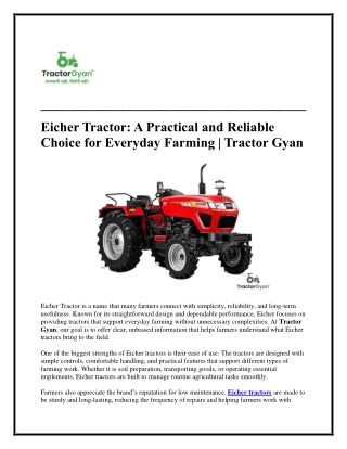Eicher Tractor Practical & Reliable Farming