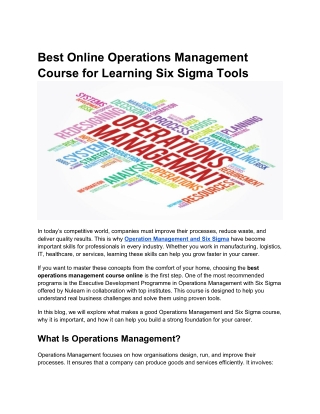 Best Online Operations Management Course for Learning Six Sigma Tools