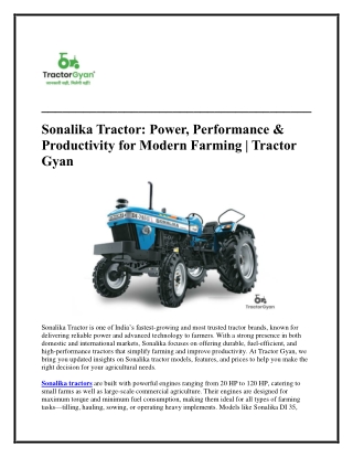 Sonalika Tractor Power Performance & Productivity for Modern Farming Tractor Gyan