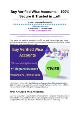 Buy Verified Wise Accounts – 100% Secure & Trusted in ...utt