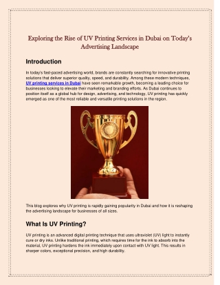 Exploring the Rise of UV Printing Services in Dubai on Today’s Advertising Landscape